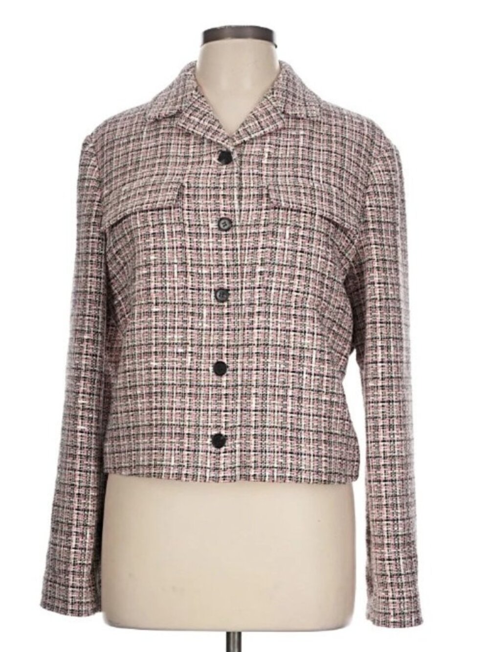 Theory Tweed Jacket Sz 12 Pink Cropped Blazer Preppy Old Money Academia Formal